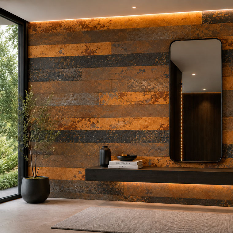 Porcelanato Para Piso Y Pared Estilo Piedra Metastone 10x120 Óxido