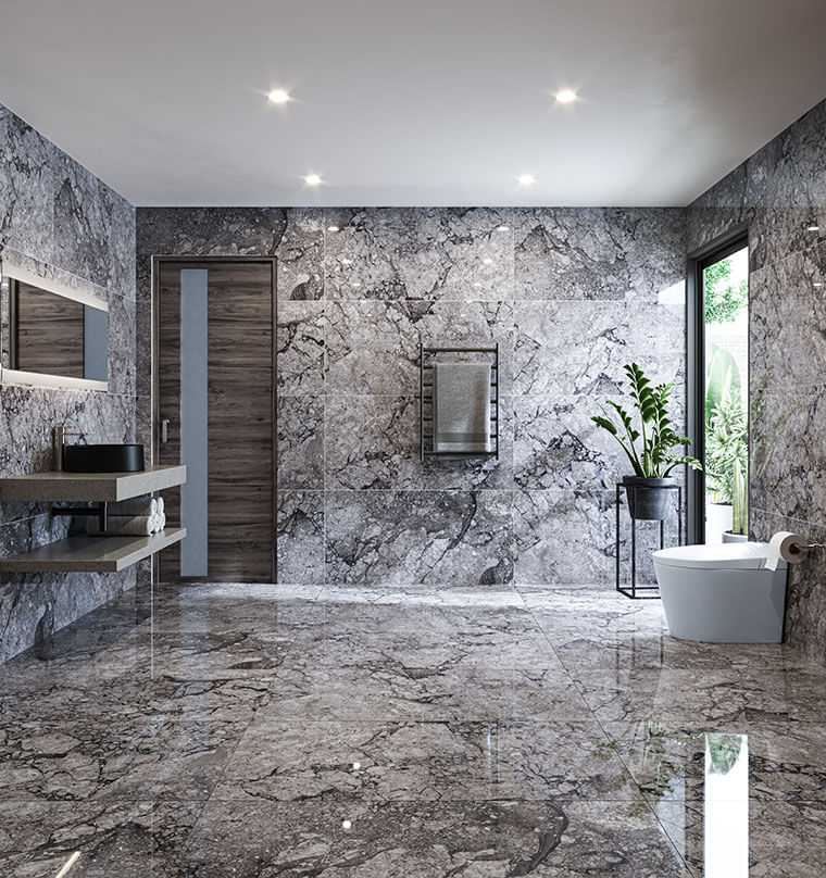 Porcelanato Para Piso Y Pared Estilo Mármol Ferraro-B 60x120 Gris Oscuro
