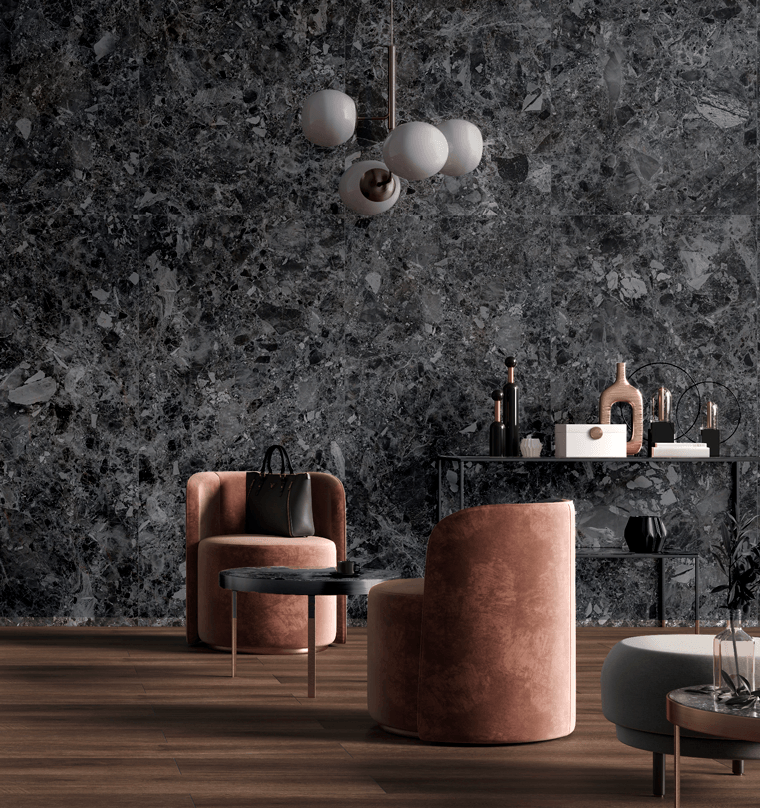 Porcelanato Para Piso Y Pared Estilo Terrazo Ceppo Dark 75x150 Grafito